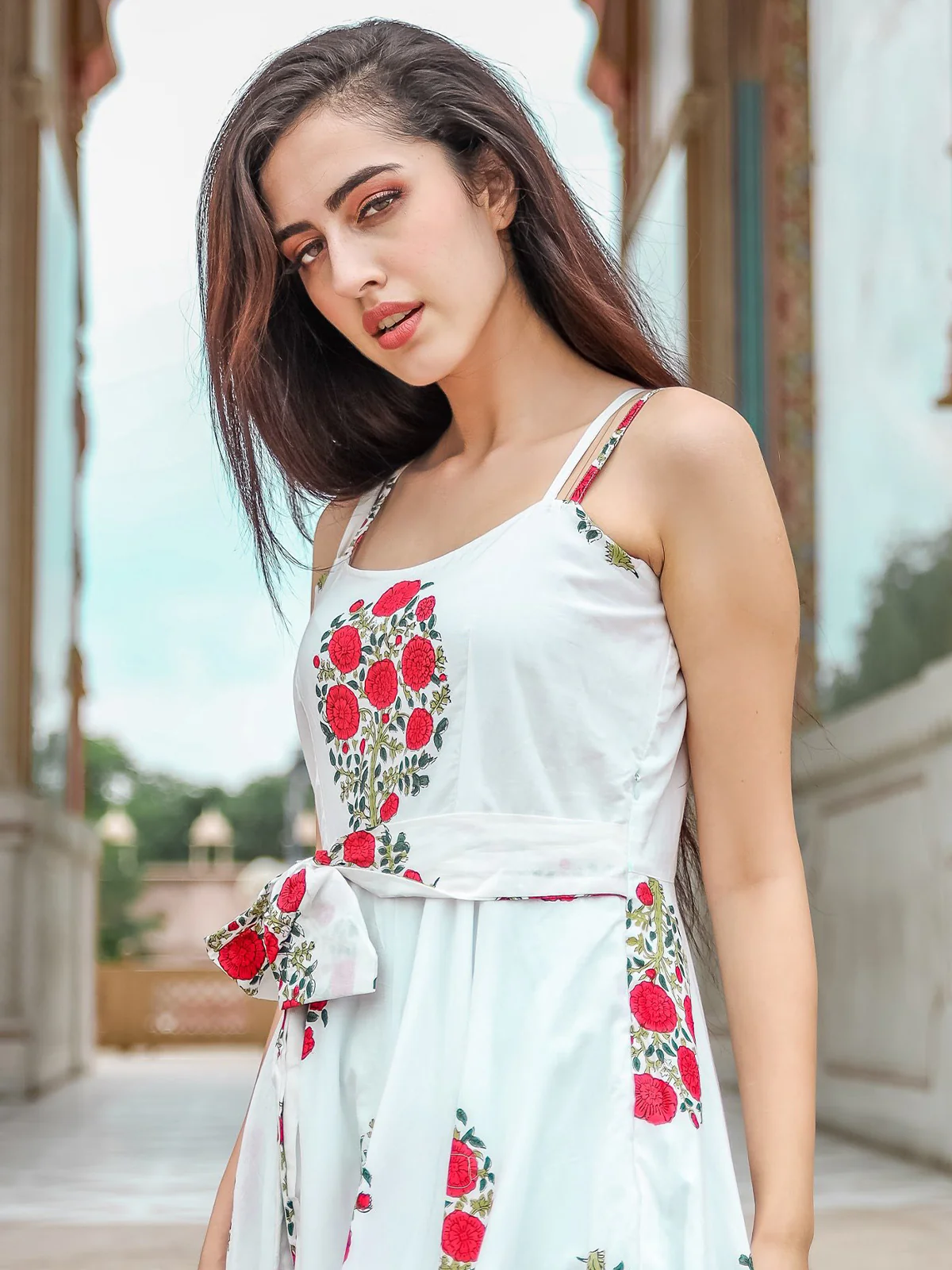Odette White Muslin Printed Stitched Gown for Women - Image 5