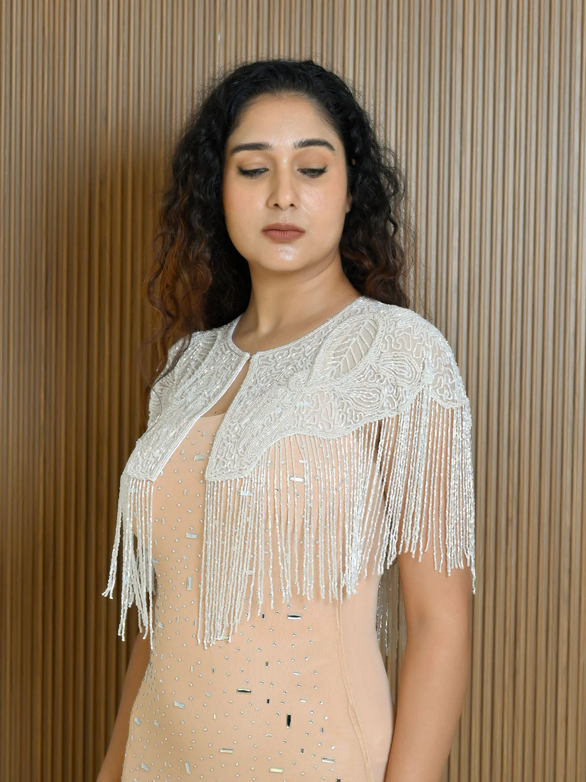 Odette White Net Embellished Cape For Women - Image 2