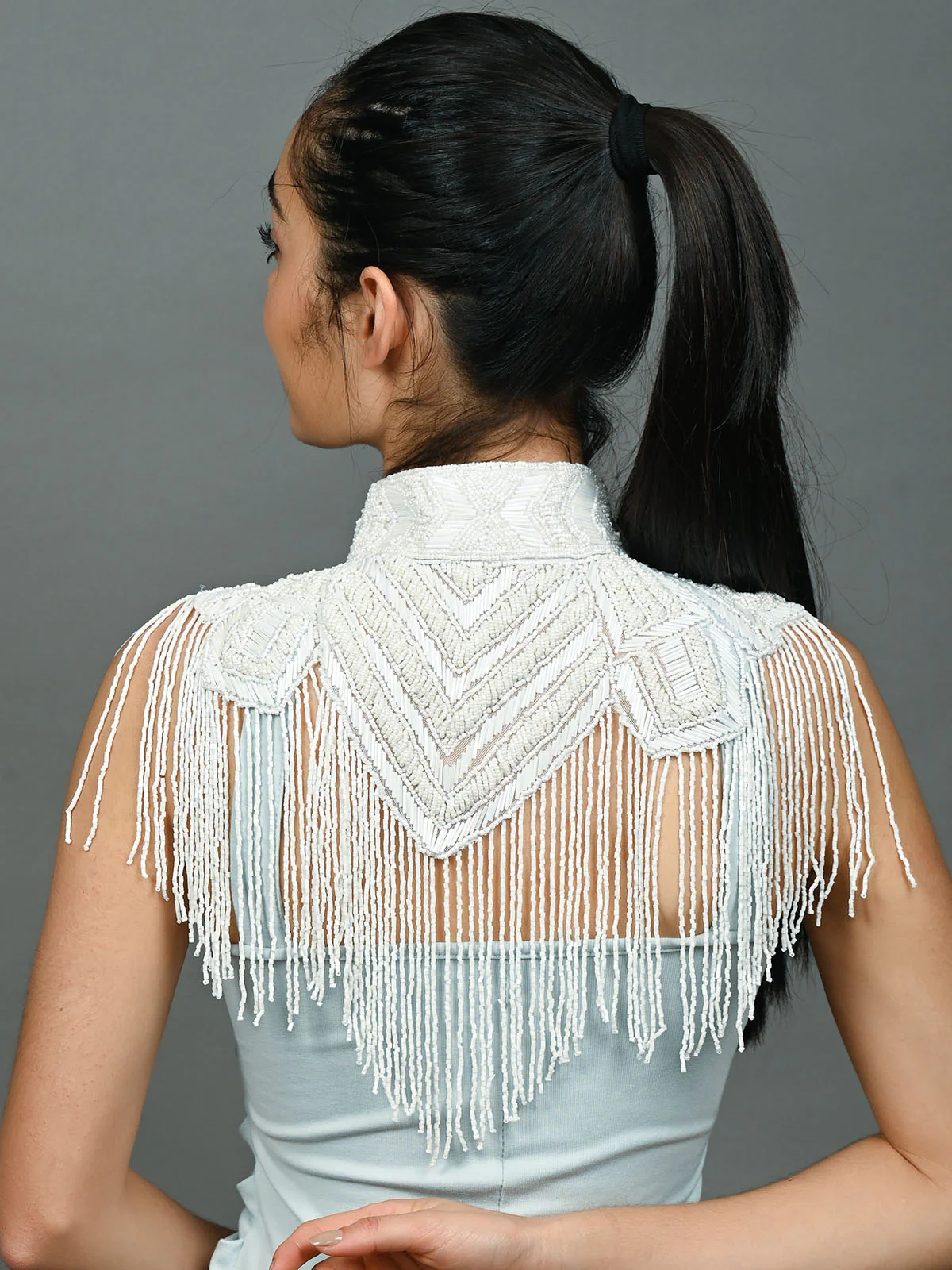 Odette White Net Embellished Cape For Women - Image 4