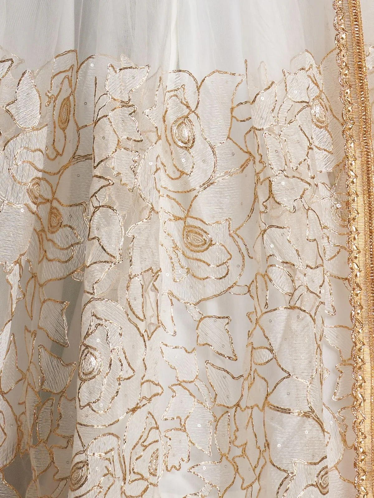 Odette White Net Embroidered Semi Stitched Lehenga For Women - Image 5