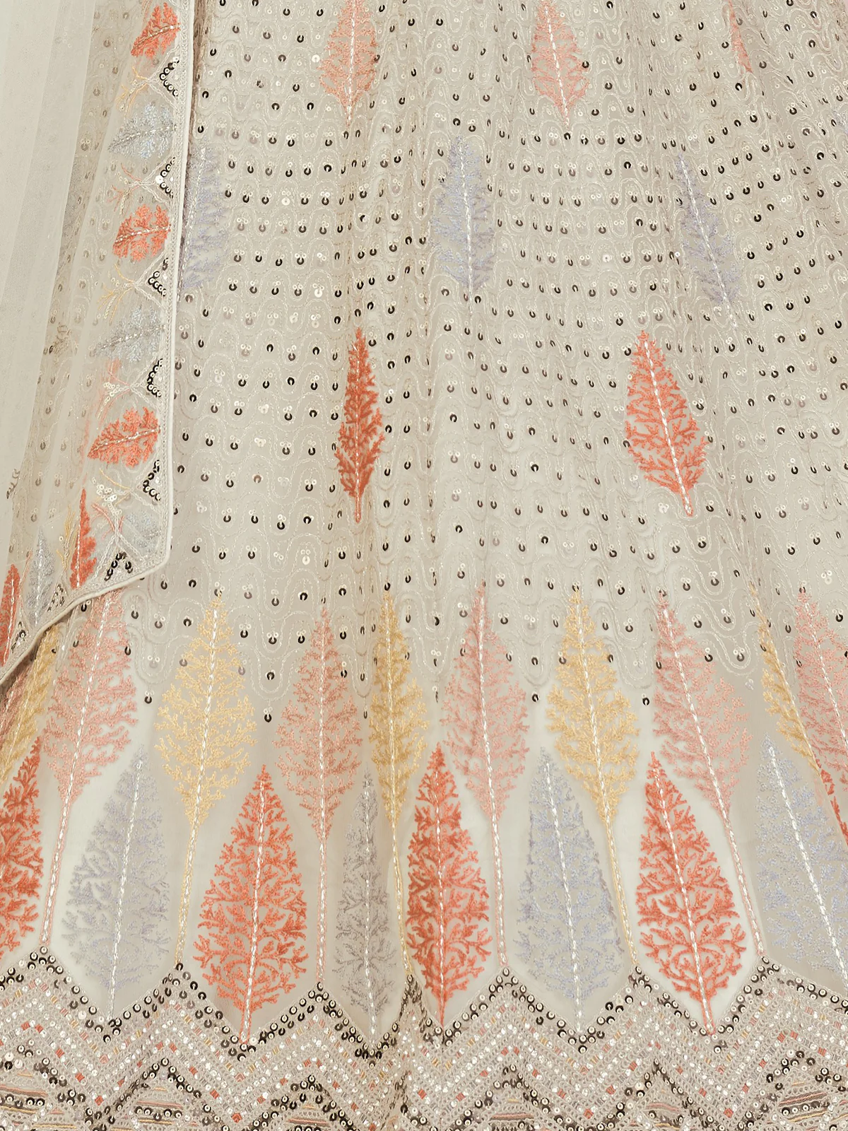 Odette White Georgette Embroidered Semi Stitched Lehenga With Unstitched Blouse for Women - Image 4