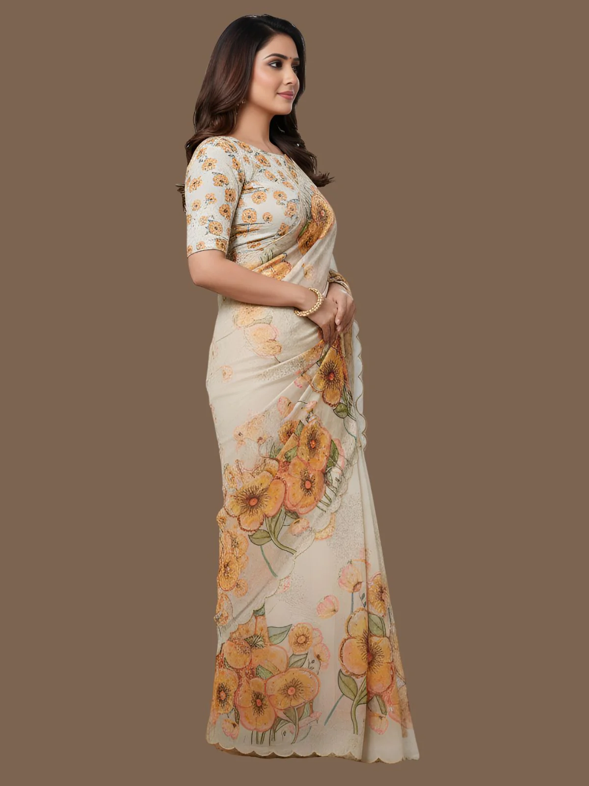 Odette White Organza Embroidered Saree For Women - Image 2