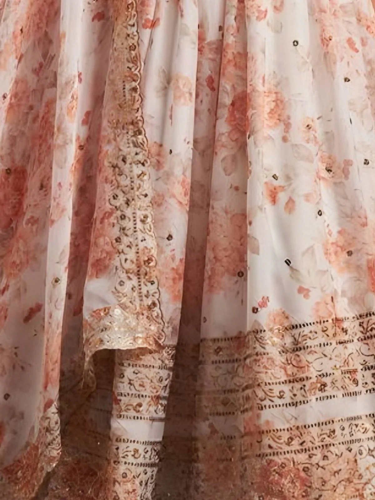 Odette White Organza Printed And Embriodered Semi-Stitched Lehenga For Women - Image 4