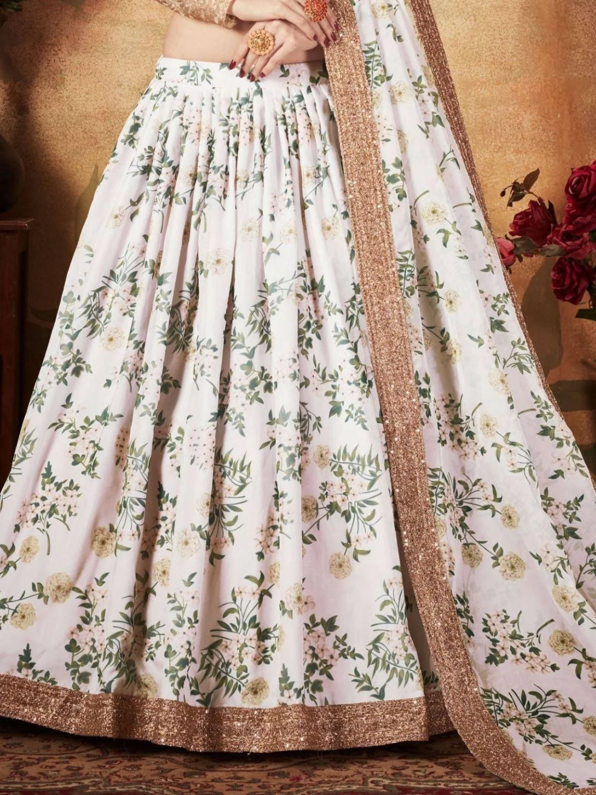Odette White Organza Printed Semi-Stitched lehenga For Women - Image 6