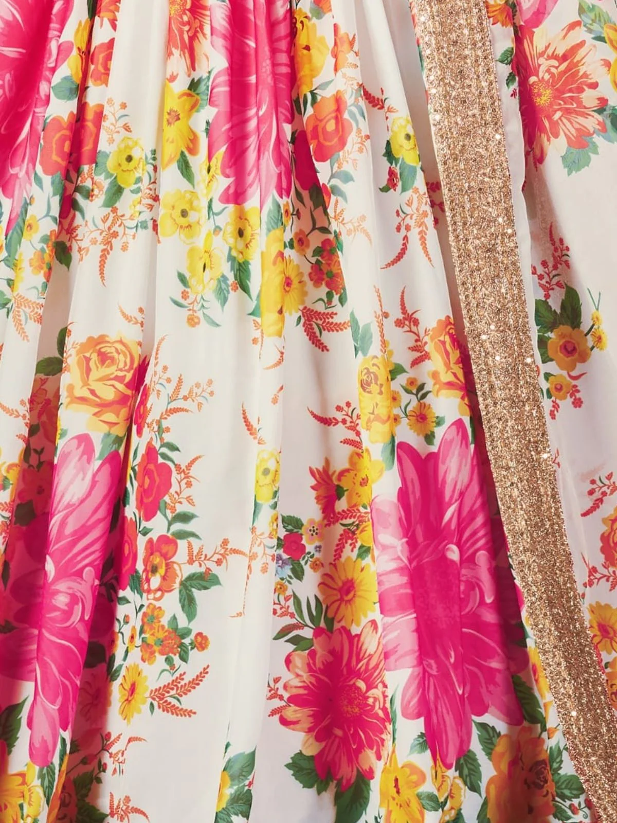 Odette White Organza Printed Semi Stitched Lehenga With Unstitched Blouse For Women - Image 6