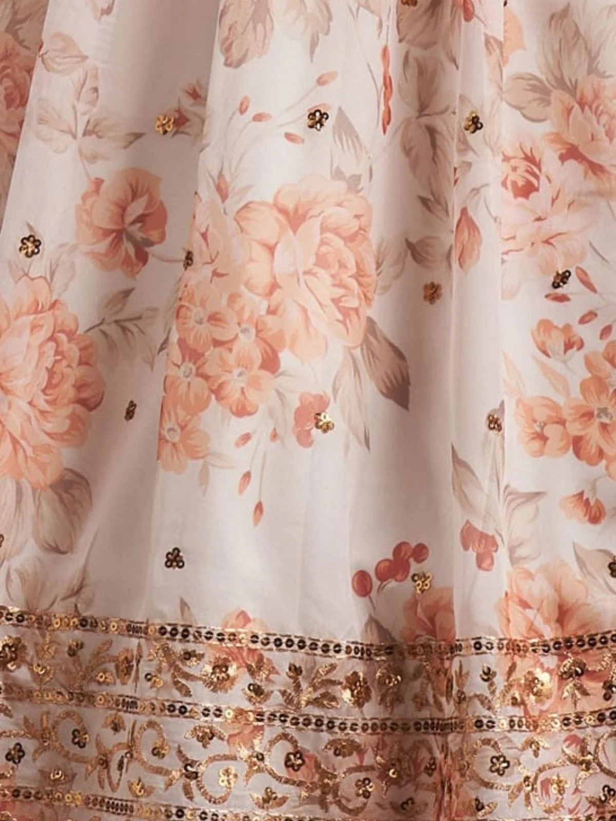 Odette White Organza Printed Semi Stitched Lehenga With Unstitched Blouse For Women - Image 6