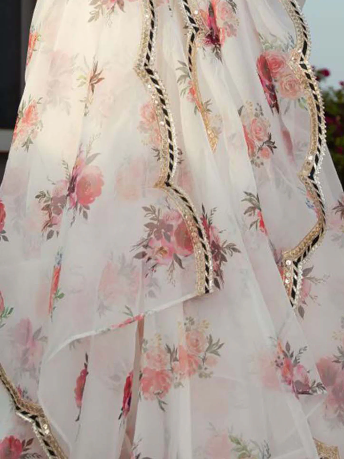 Odette White Organza Printed Semi Stitched Lehenga With Unstitched Blouse For Women - Image 7