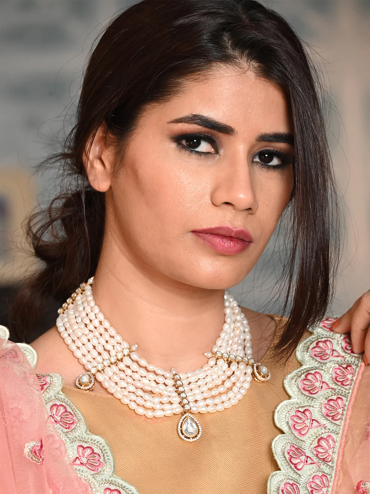 Odette White Pearl and Kundan Choker Set for Women - Image 2