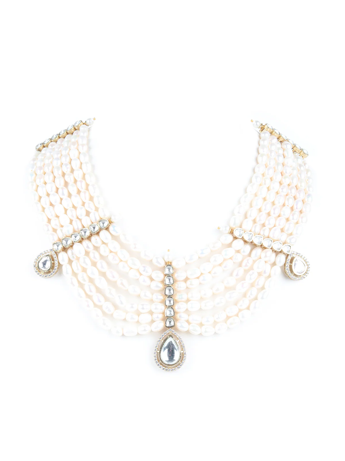 Odette White Pearl and Kundan Choker Set for Women - Image 4