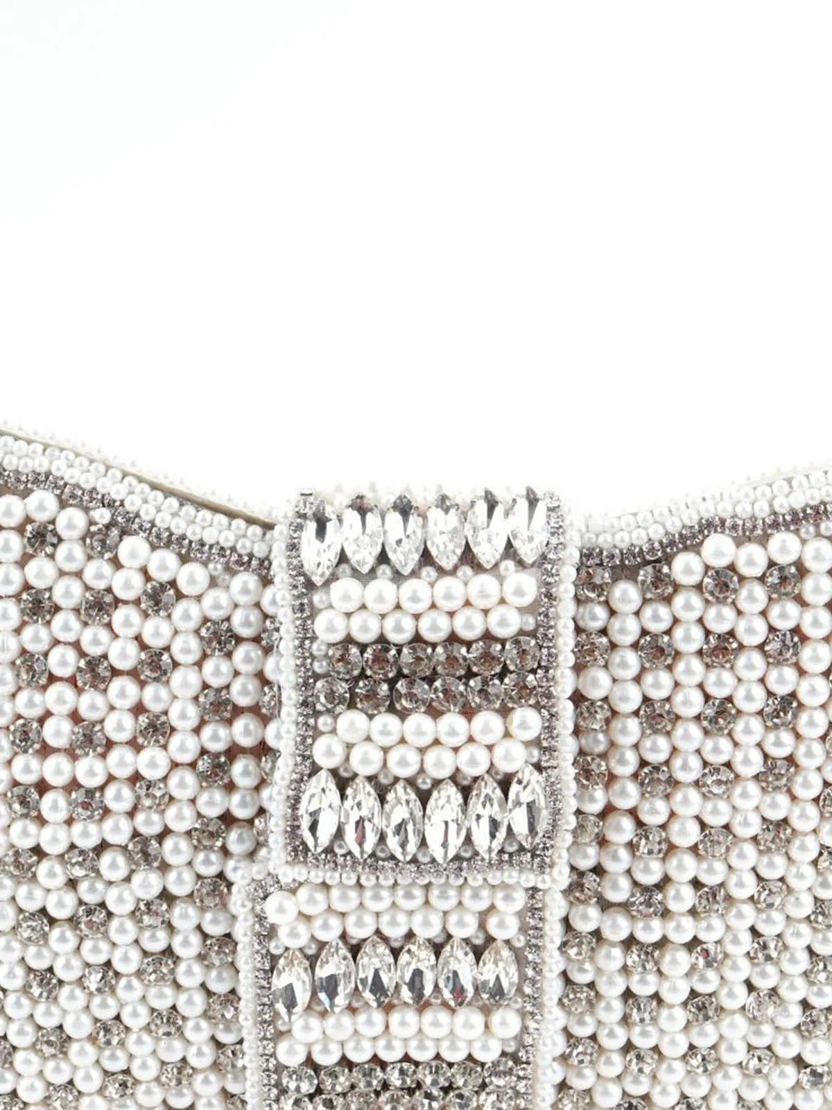 Odette White Pearl Beaded And Silver Rhinestone Clutch. - Image 4