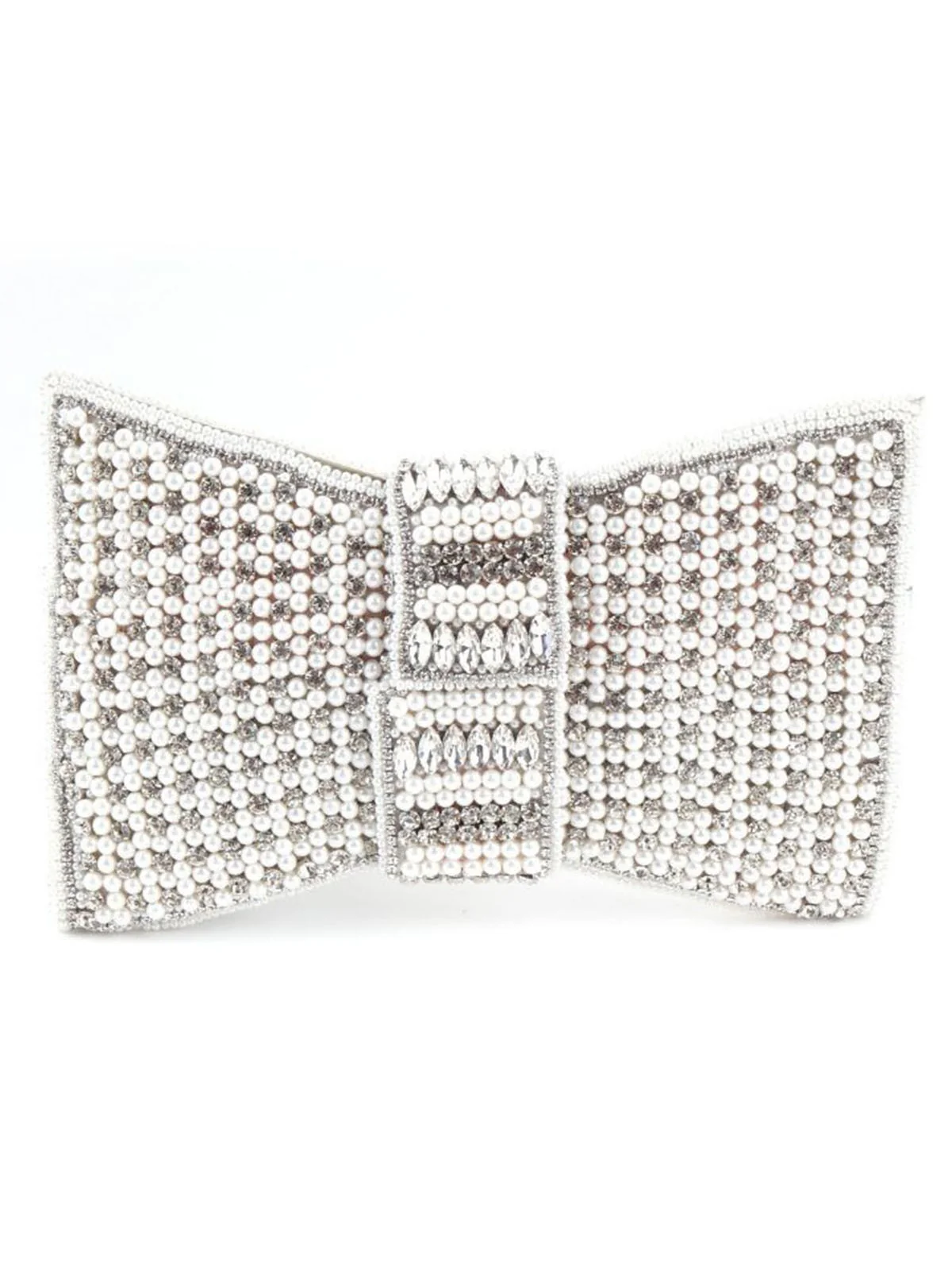 Odette White Pearl Beaded And Silver Rhinestone Clutch. - Image 5