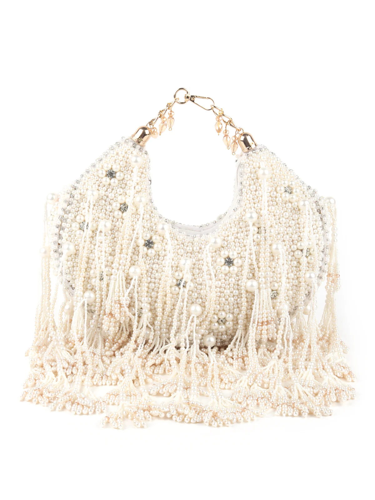 Odette White Pearl Embellished Clutch Bag For Women - Image 3