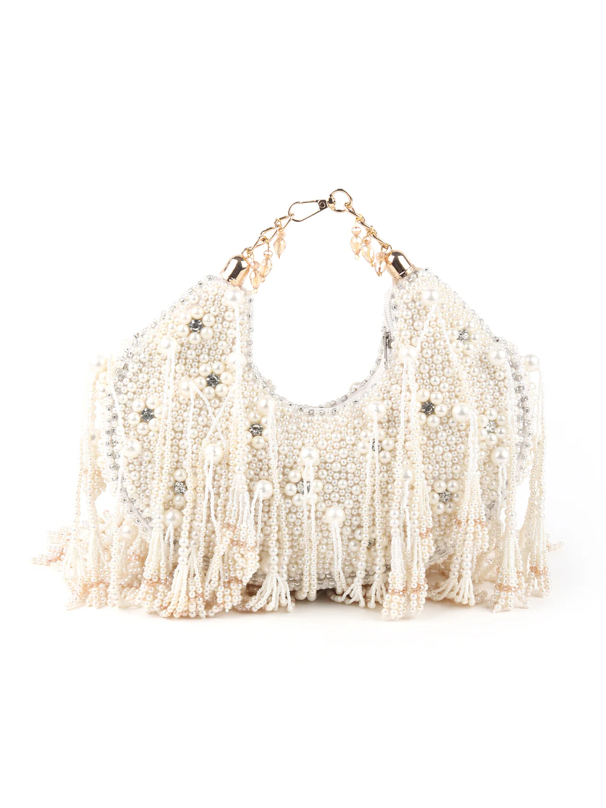 Odette White Pearl Embellished Clutch Bag For Women - Image 6