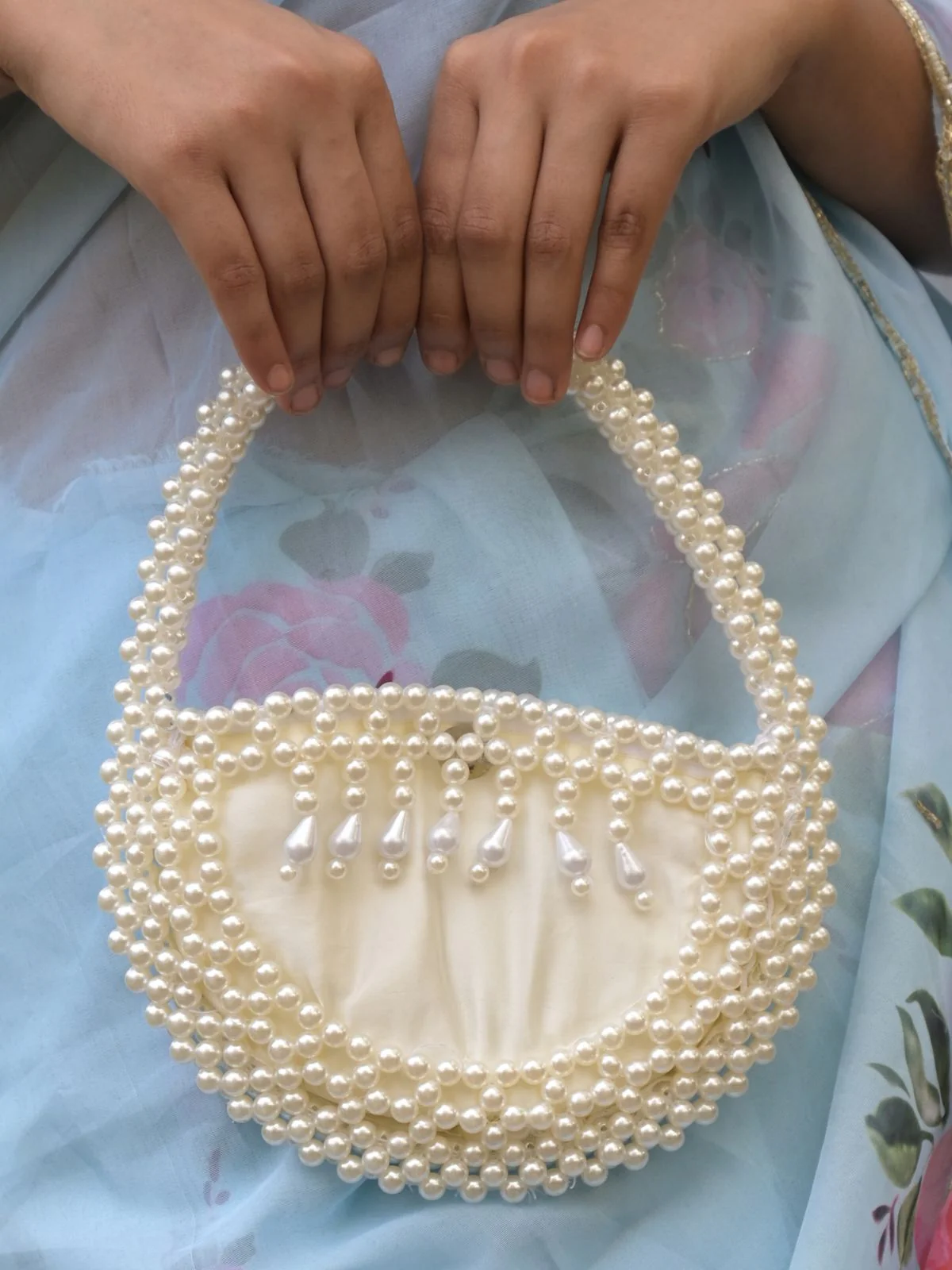 Odette White Pearl Embroidered Clutch for Women - Image 2