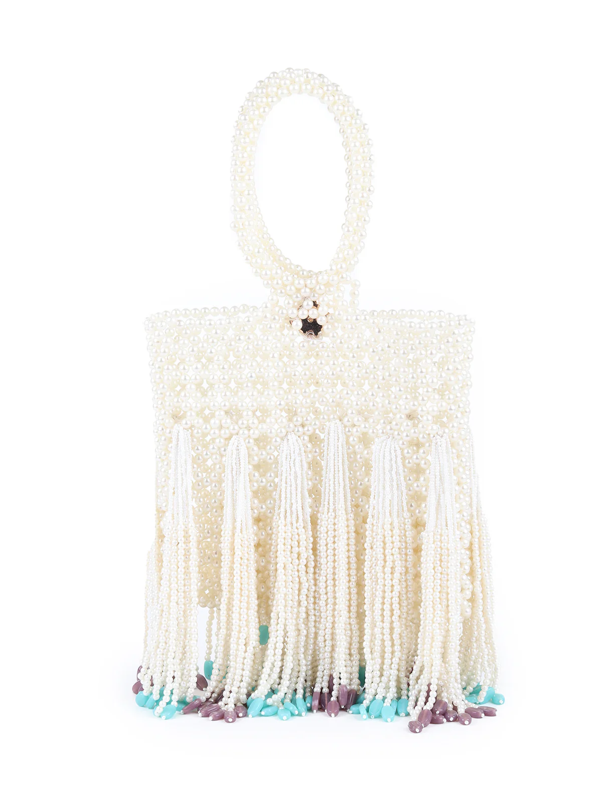 Odette White Pearls Embroidered Clutch for Women - Image 5
