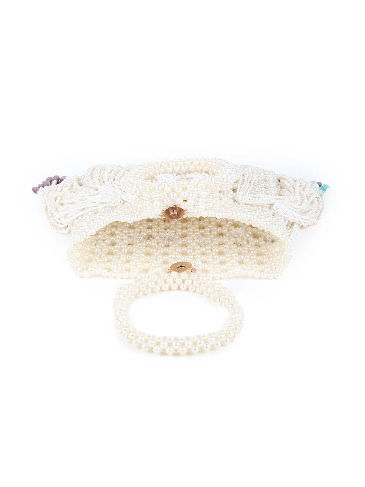 Odette White Pearls Embroidered Clutch for Women - Image 6