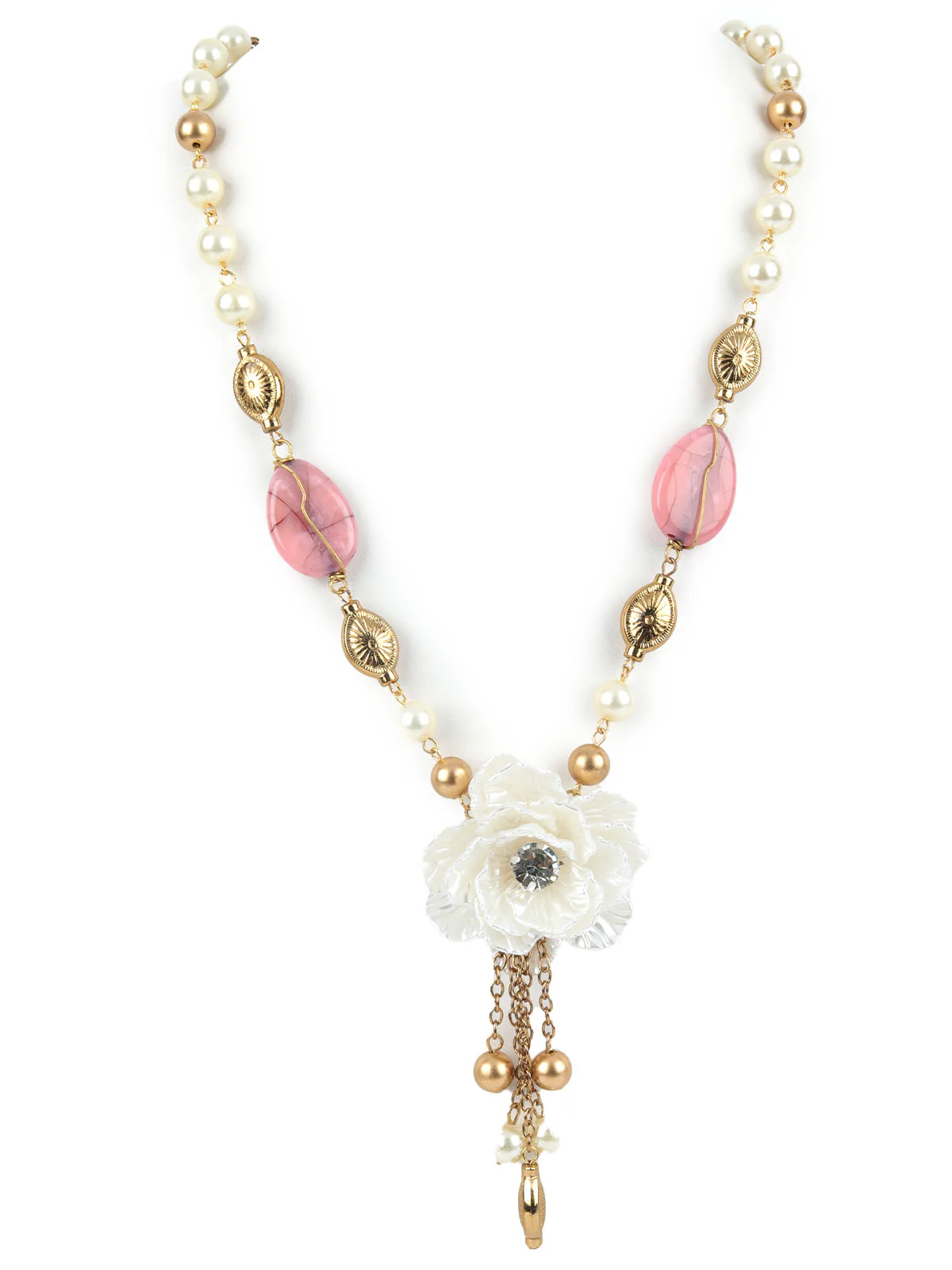 Odette White & Pink Alloy Embellished Jewellery Set For Women - Image 3