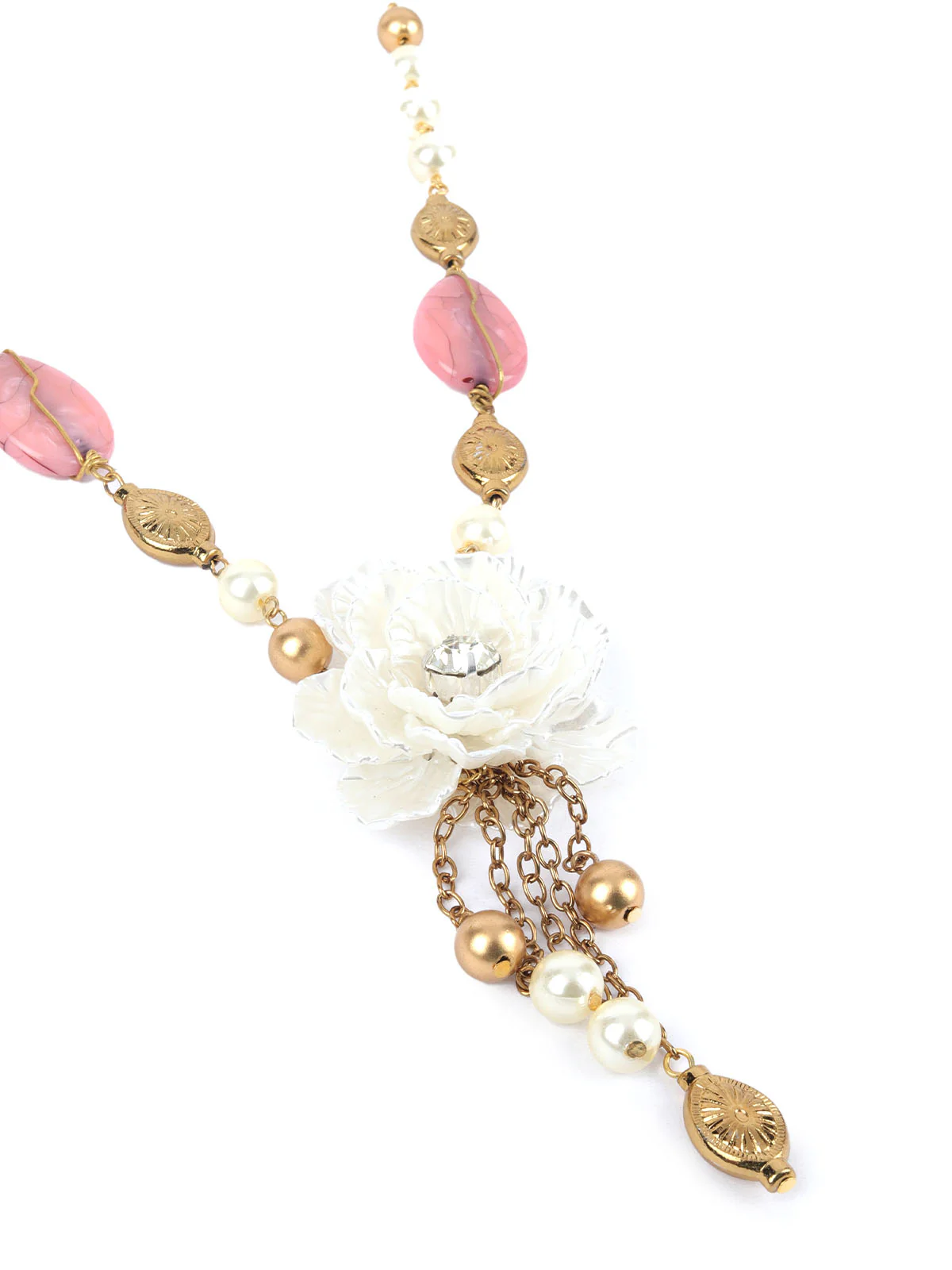 Odette White & Pink Alloy Embellished Jewellery Set For Women - Image 4