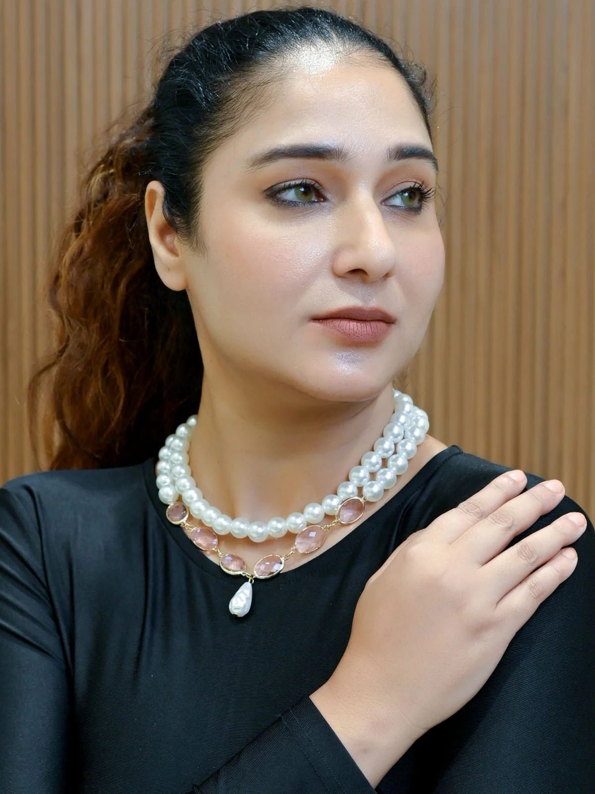 Odette White & Pink Alloy Embellished Neckpiece For Women