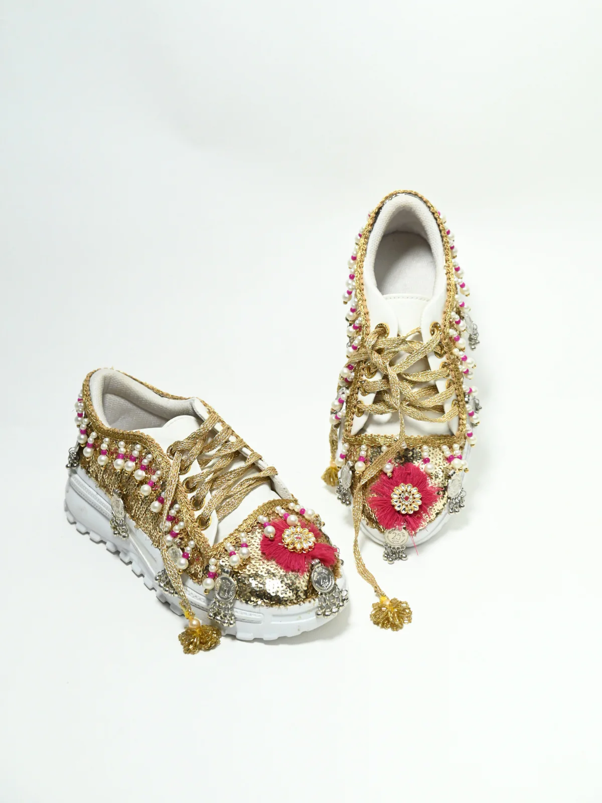 Odette White & Pink Embellished Shoes For Women