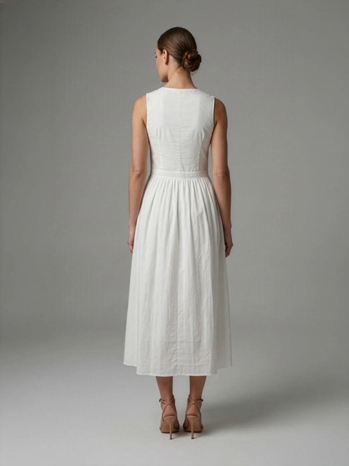 Odette White Poly Cotton Floral Applique Dresses For Women - Image 3