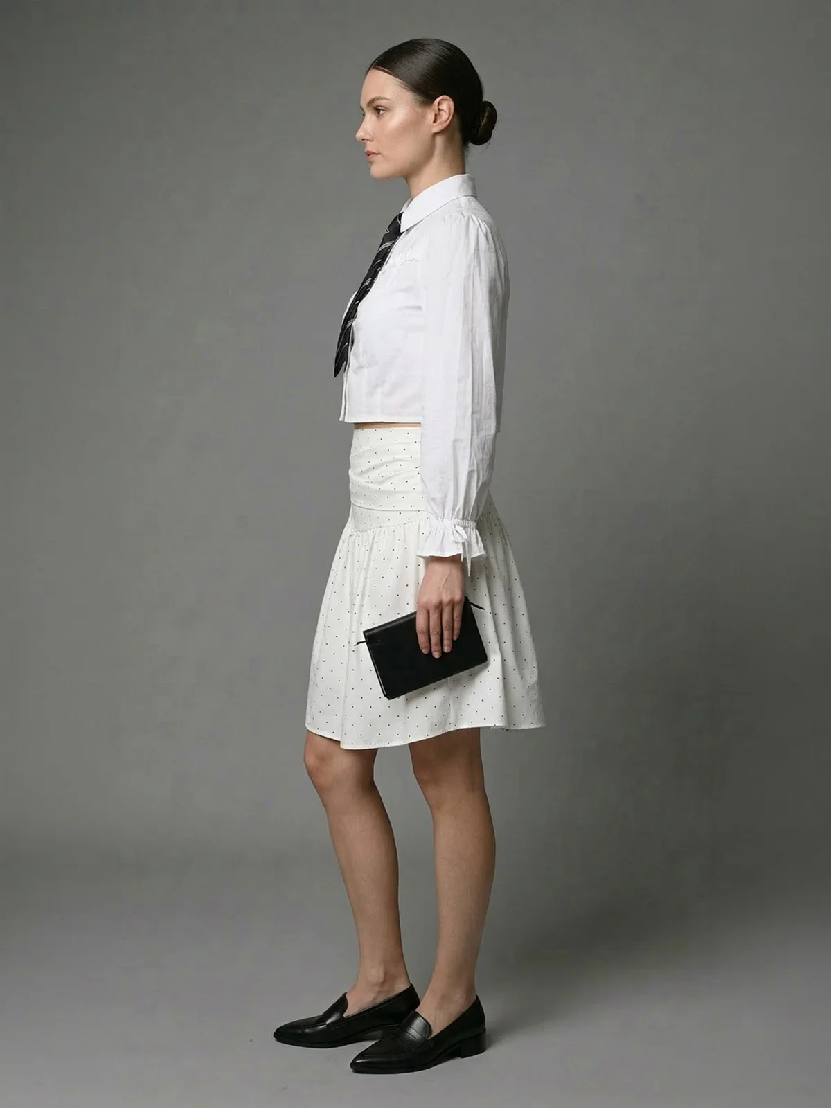 Odette White Poly Cotton Polka Dots Skirt For Women - Image 2