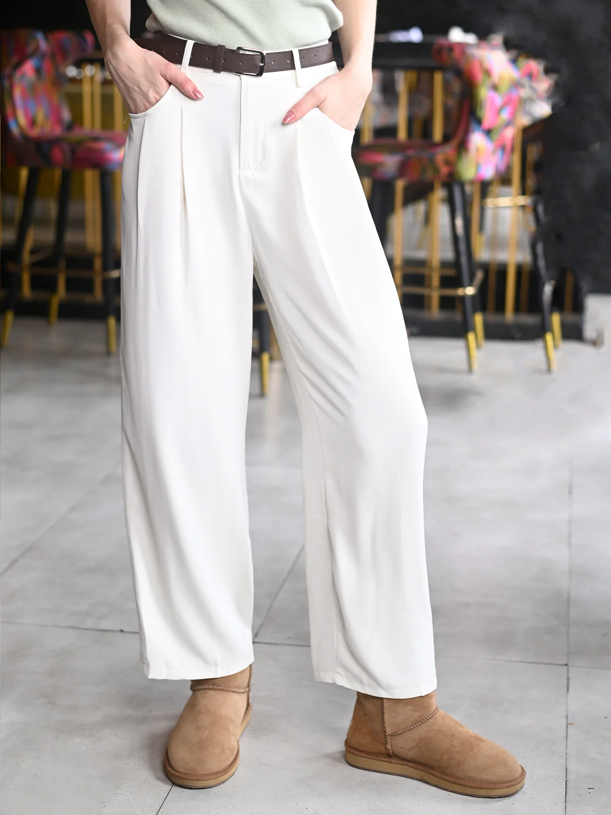 Odette White Polyester Crepe Formal Trousers For Women - Image 2