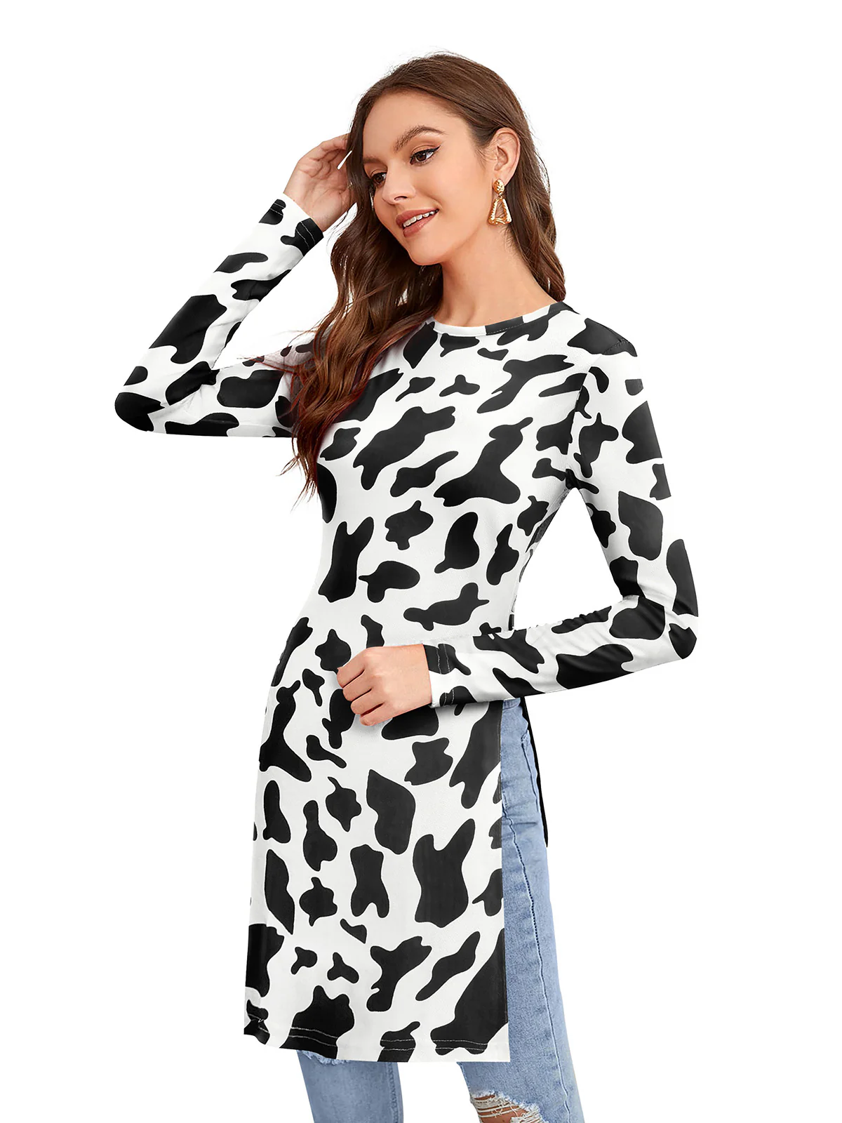 Odette White Polyester Printed Long Top For Women - Image 3