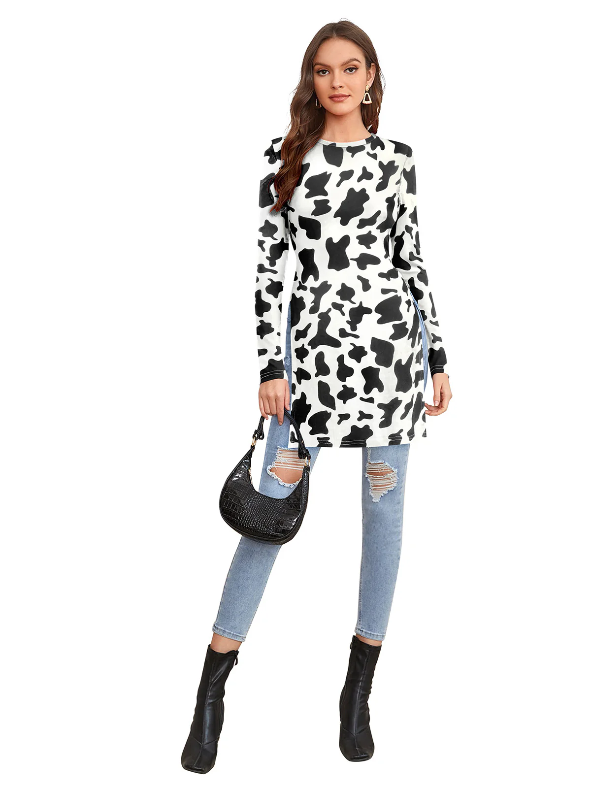Odette White Polyester Printed Long Top For Women - Image 5