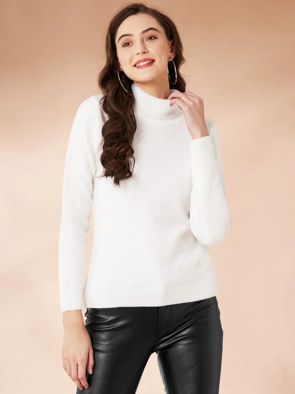 Odette White Polyster Solid Top For Women