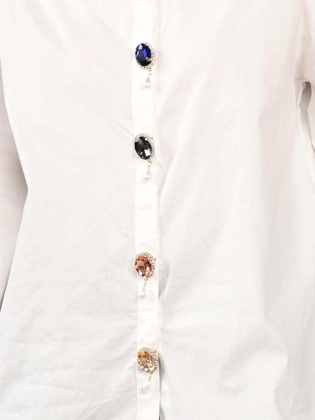 Odette White Poplin Embellished Full Sleeves Shirt For Women - Image 5