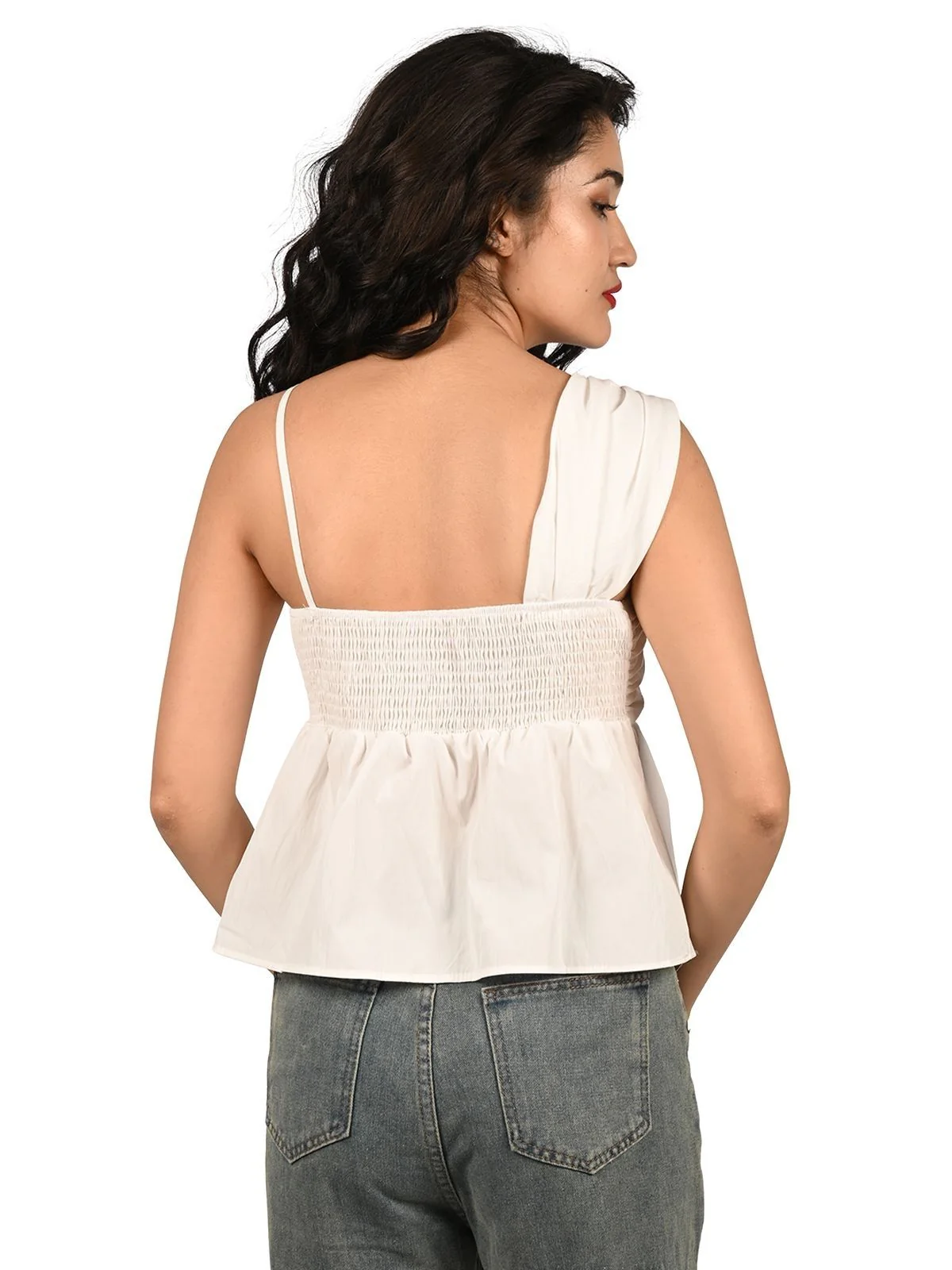 Odette White Poplin Shoulder Cross Over Top For Women - Image 4
