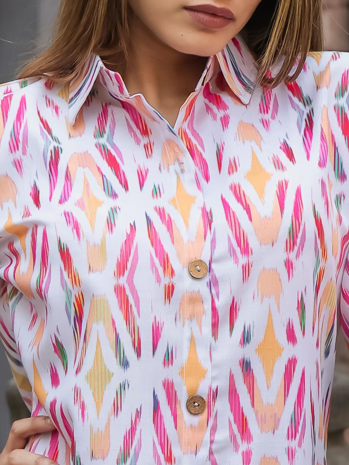 Odette White and Pink Cotton Printed Co Ord Set for Women - Image 6