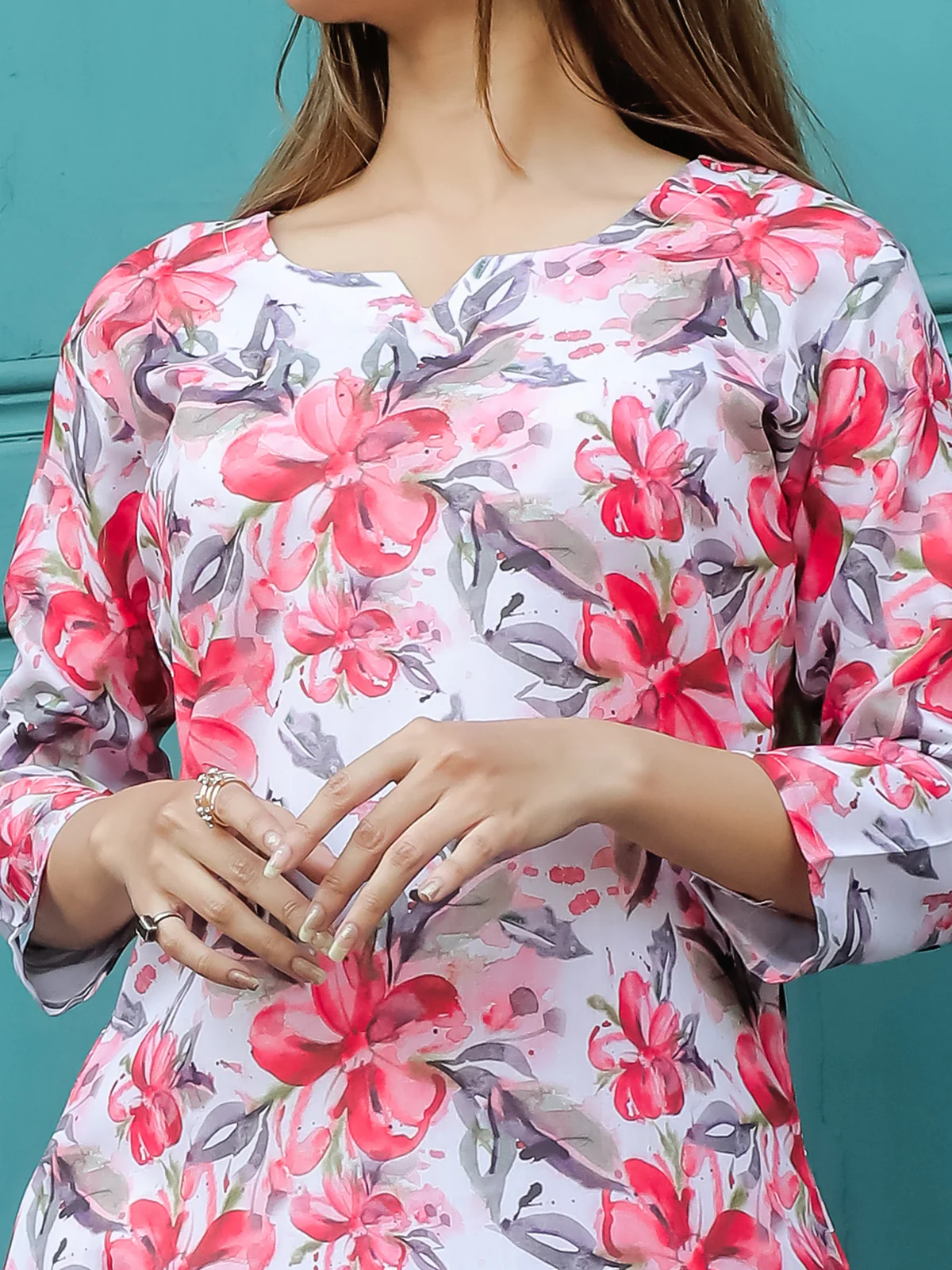 Odette White and Pink Cotton Printed Co Ord Set for Women - Image 4
