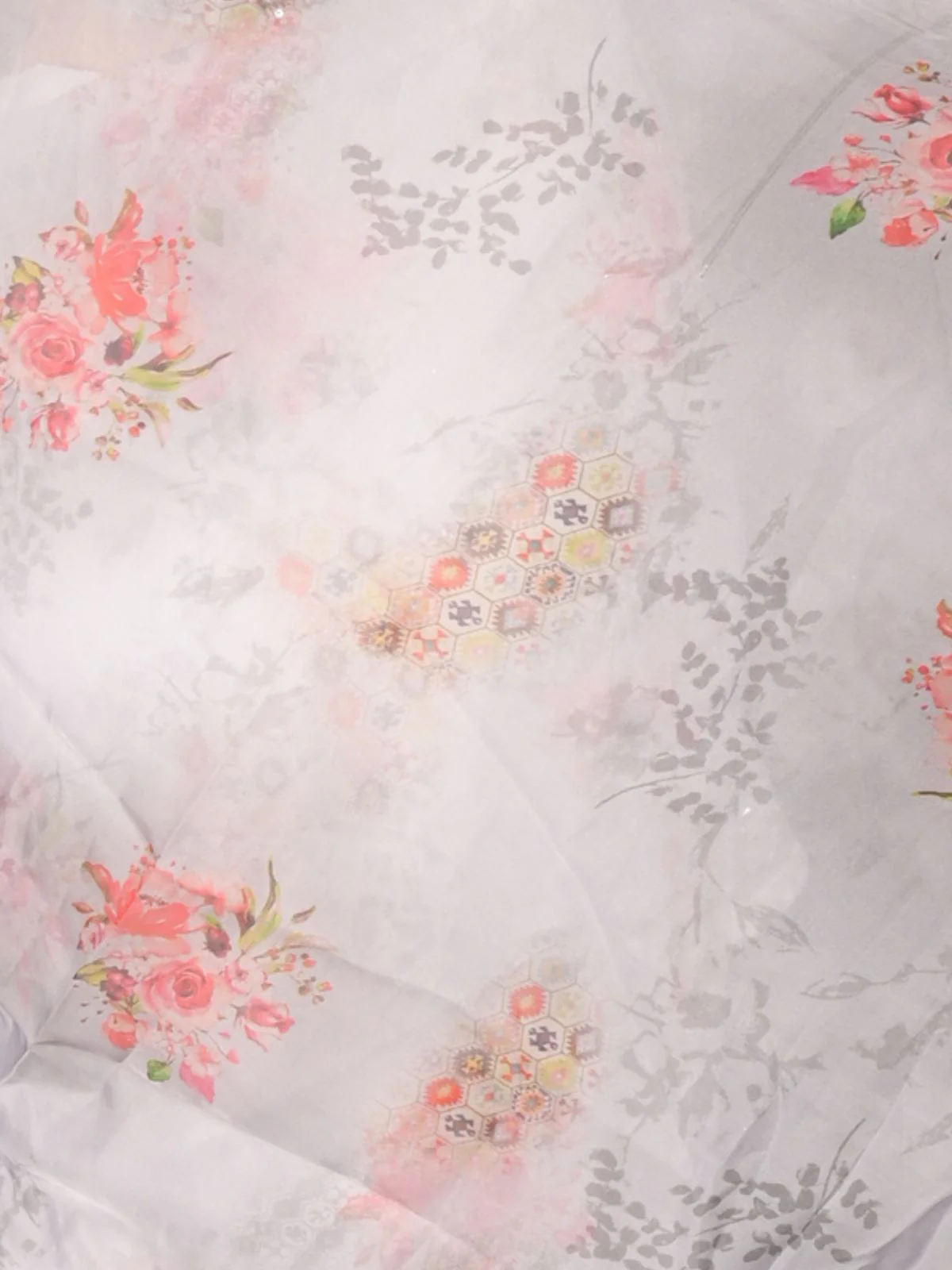 Odette White Printed Polyester Saree Without Blouse For Women - Image 5