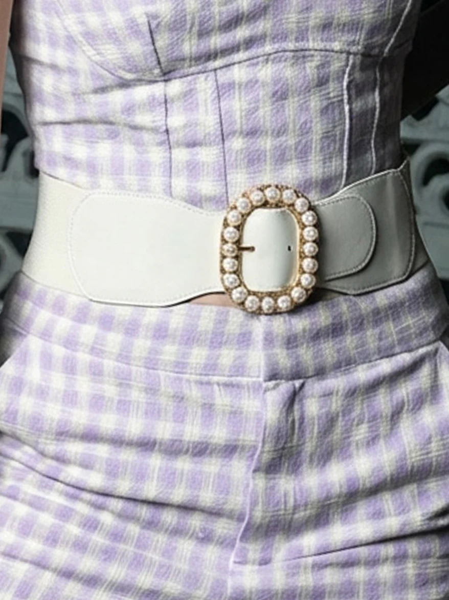 Odette White PU Pearl Work Belt For Women - Image 5