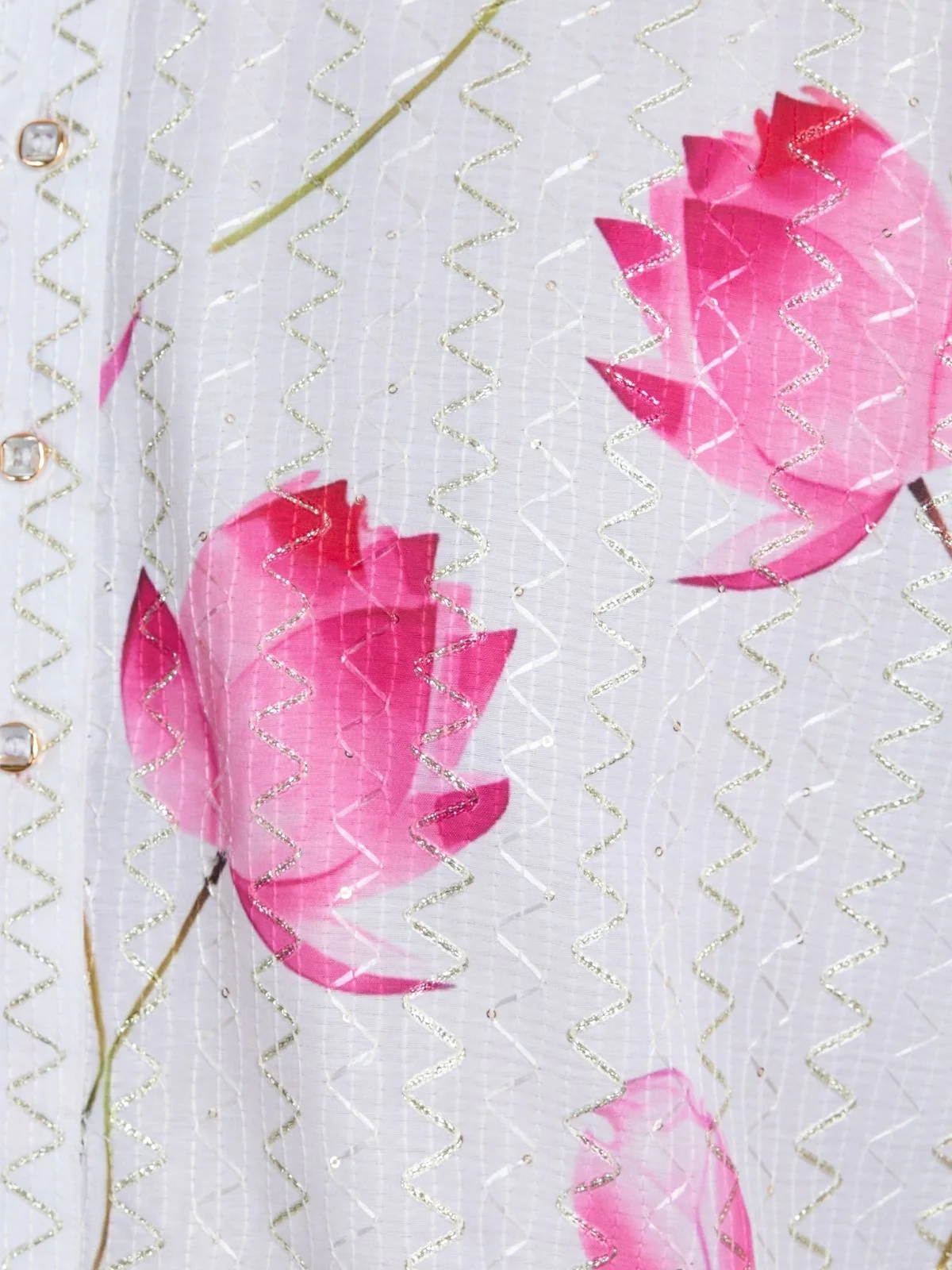 Odette White Rayon Printed and Embroidered Stitched Kurta For Men - Image 6