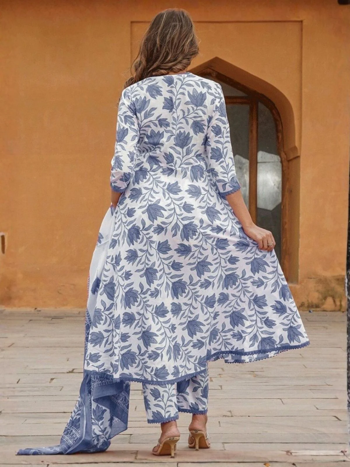 Odette White Rayon Printed Stitched Kurta Set For Women - Image 2
