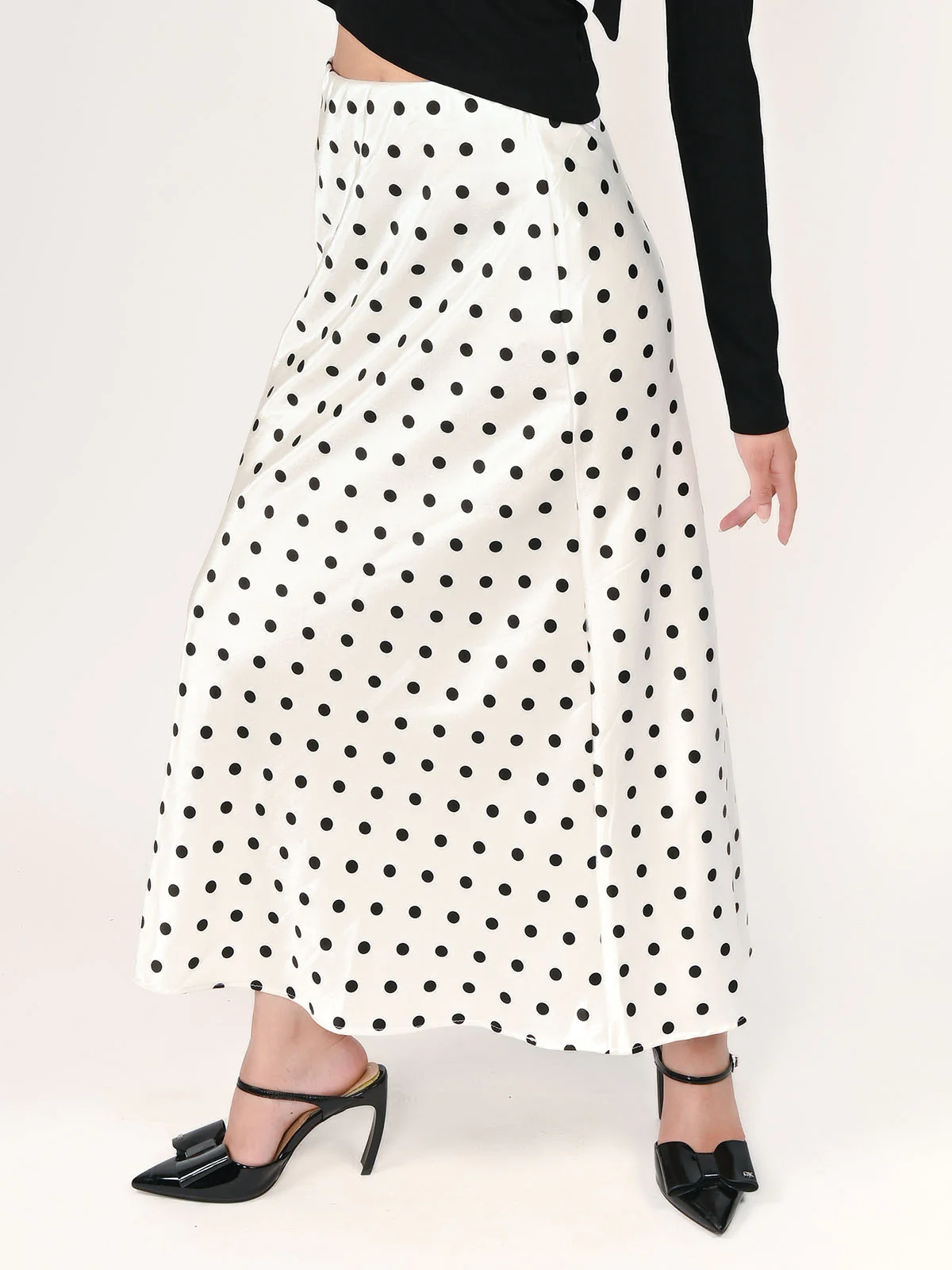 Odette White Satin Polka Dots Skirt For Women - Image 2