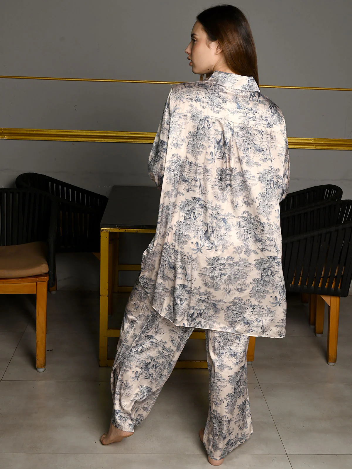 Odette White Satin Printed Co- Ord Set For Women - Image 3