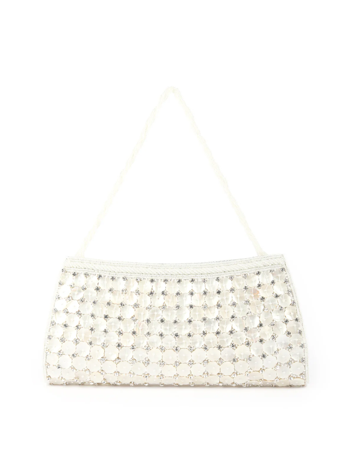 Odette White Shell Embroidered Bridal Clutch For Women - Image 3