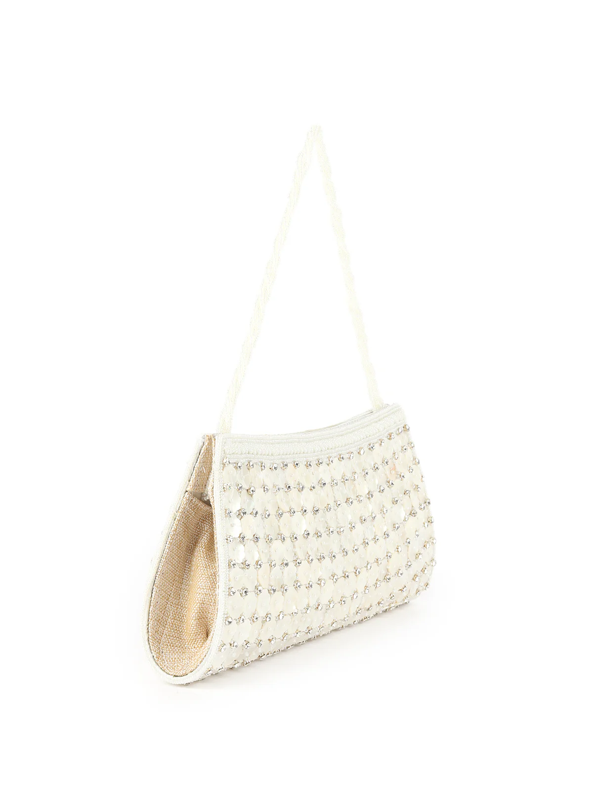 Odette White Shell Embroidered Bridal Clutch For Women - Image 4