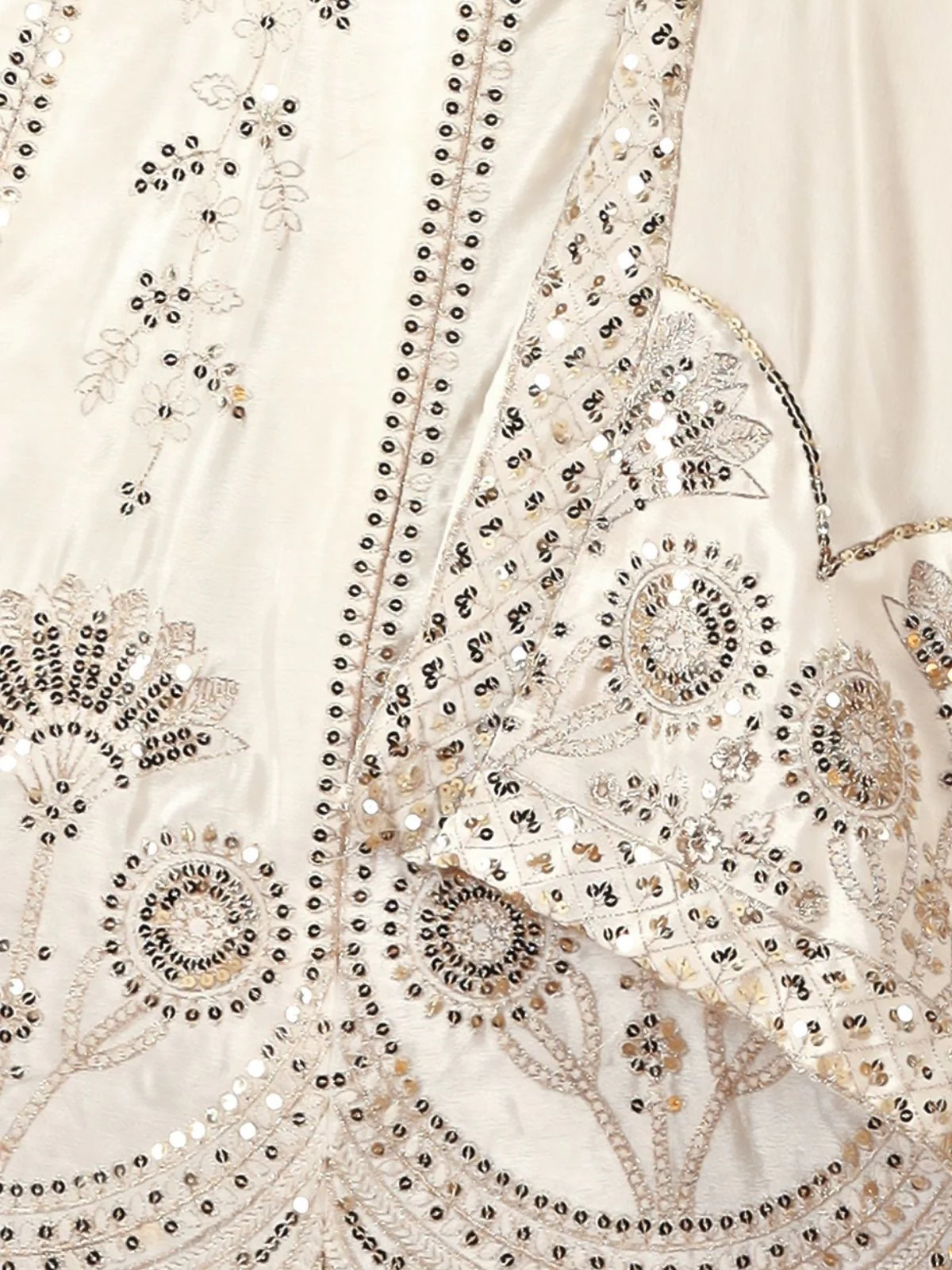 Odette White Silk Blend Embellished Semi Stitched Lehenga For Women - Image 6