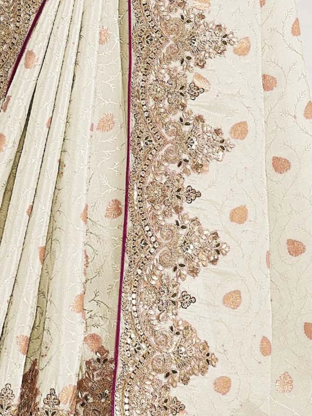 Odette White Silk Blend Embroidered Saree For Women - Image 3