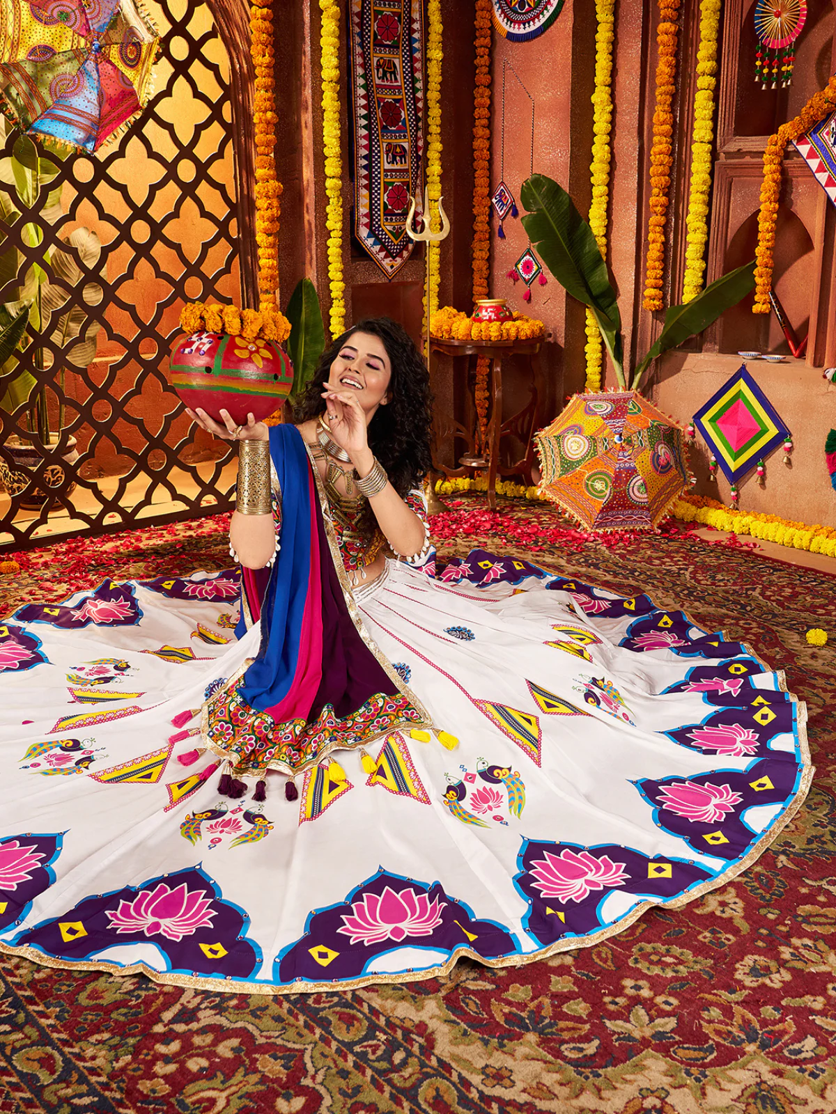 Odette White Silk Blend Printed Semi-Stitched Lehenga For Women - Image 3