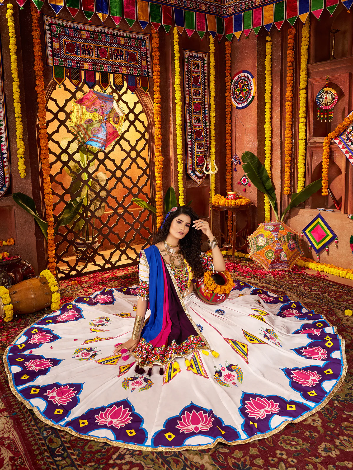 Odette White Silk Blend Printed Semi-Stitched Lehenga For Women - Image 4