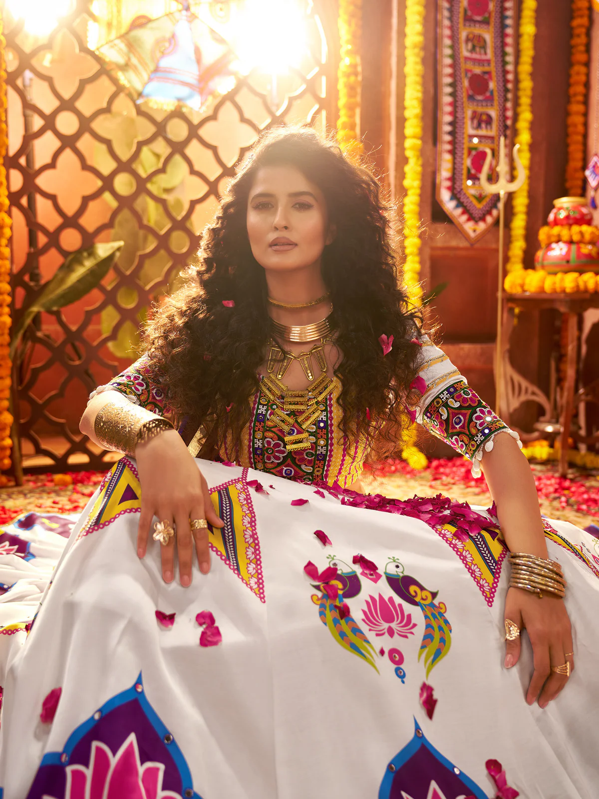 Odette White Silk Blend Printed Semi-Stitched Lehenga For Women - Image 5