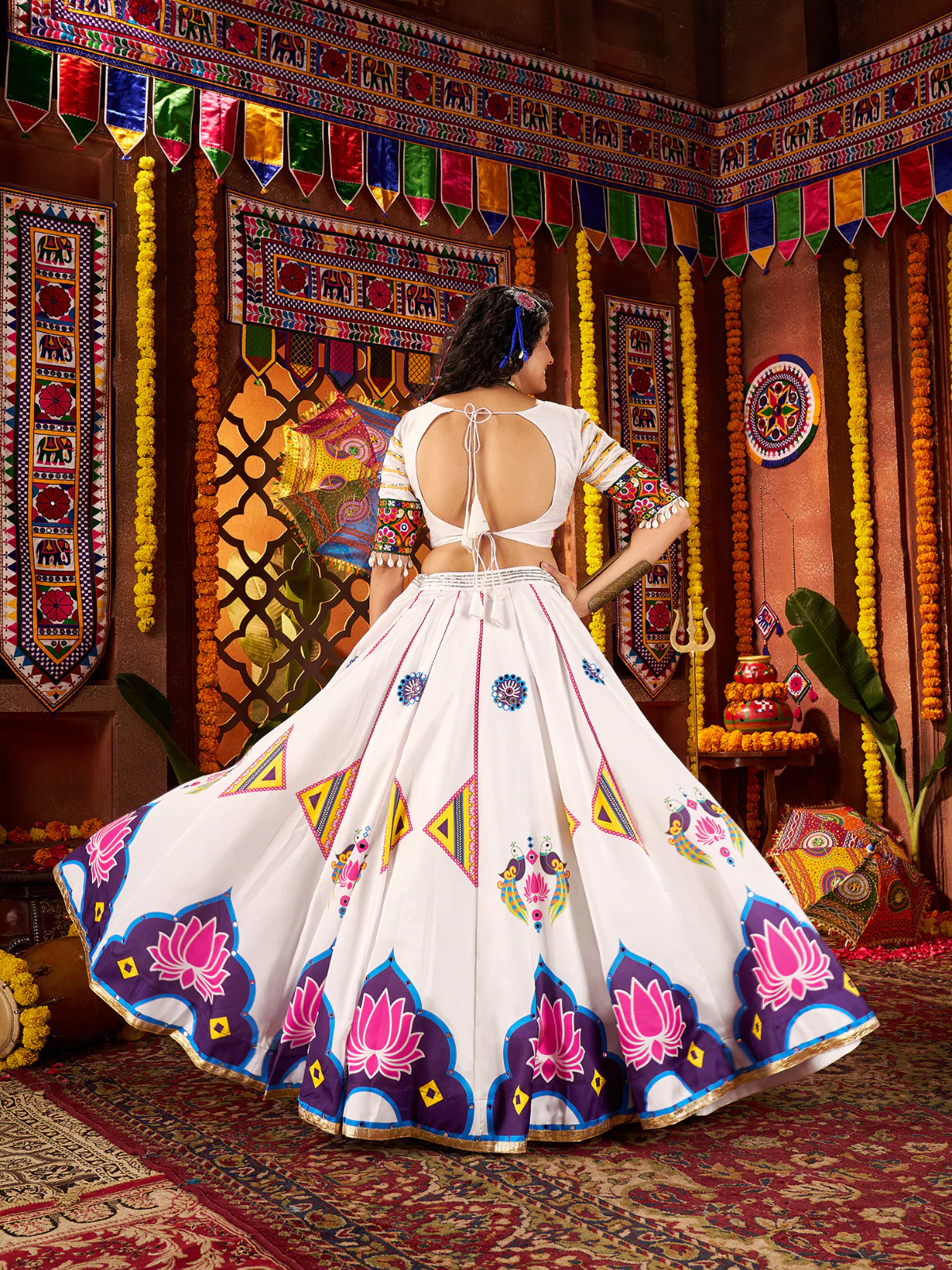 Odette White Silk Blend Printed Semi-Stitched Lehenga For Women - Image 6