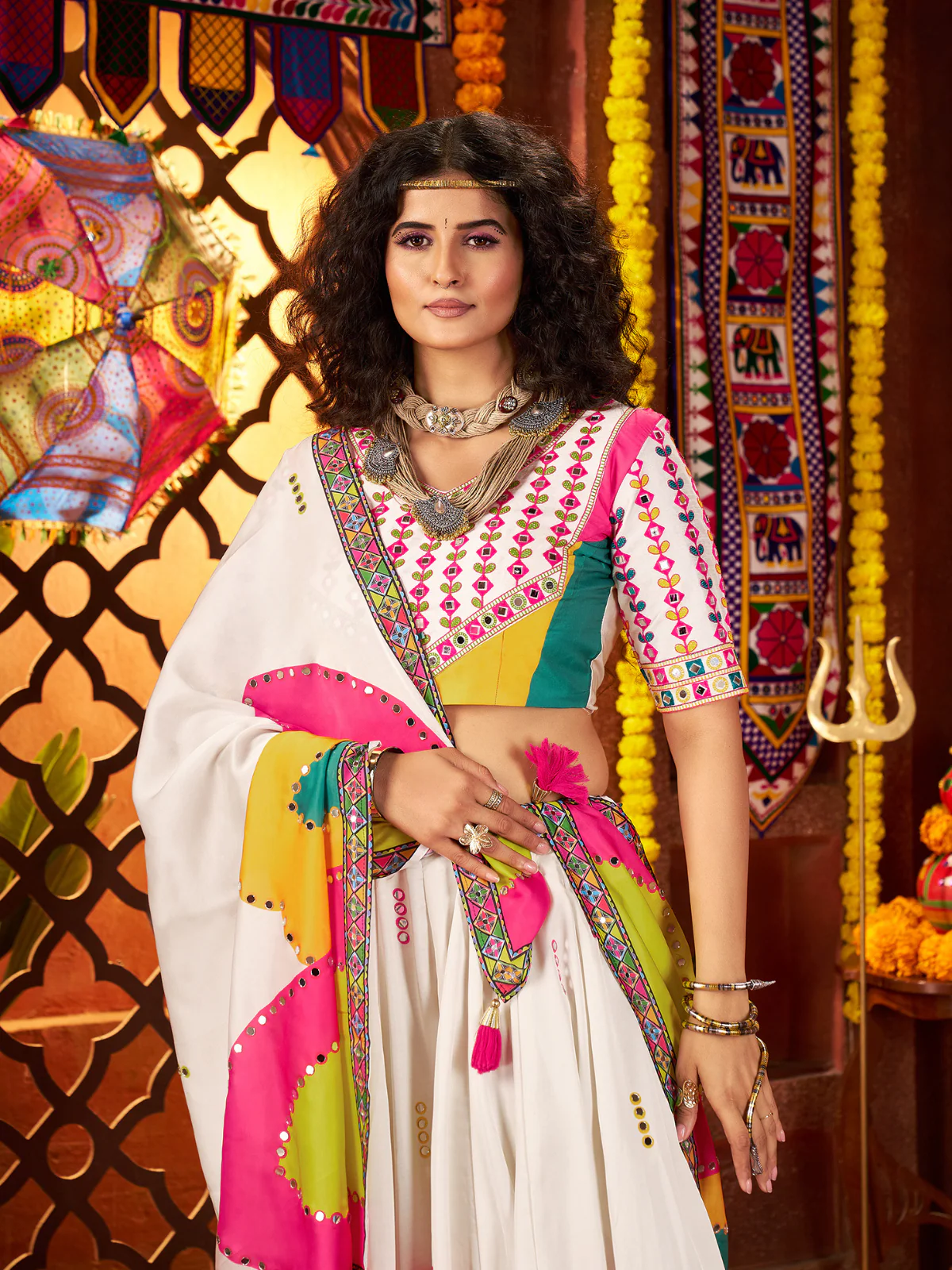 Odette White Silk Blend Printed Semi-Stitched Lehenga For Women - Image 3