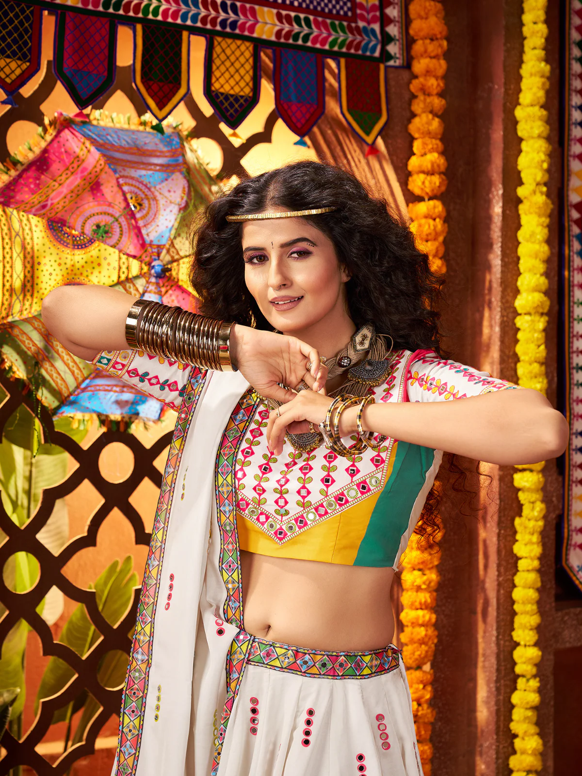 Odette White Silk Blend Printed Semi-Stitched Lehenga For Women - Image 4